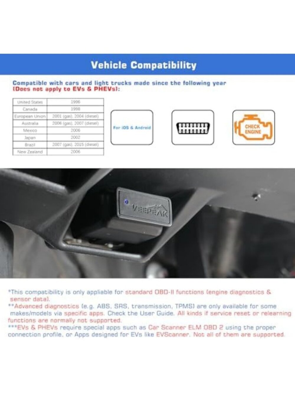 Bluetooth OBD II Scanner for iOS & Android | Wireless Check Engine Light Reader - Picture 5 of 6